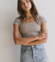 square neck top in taupe