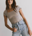 square neck top in taupe