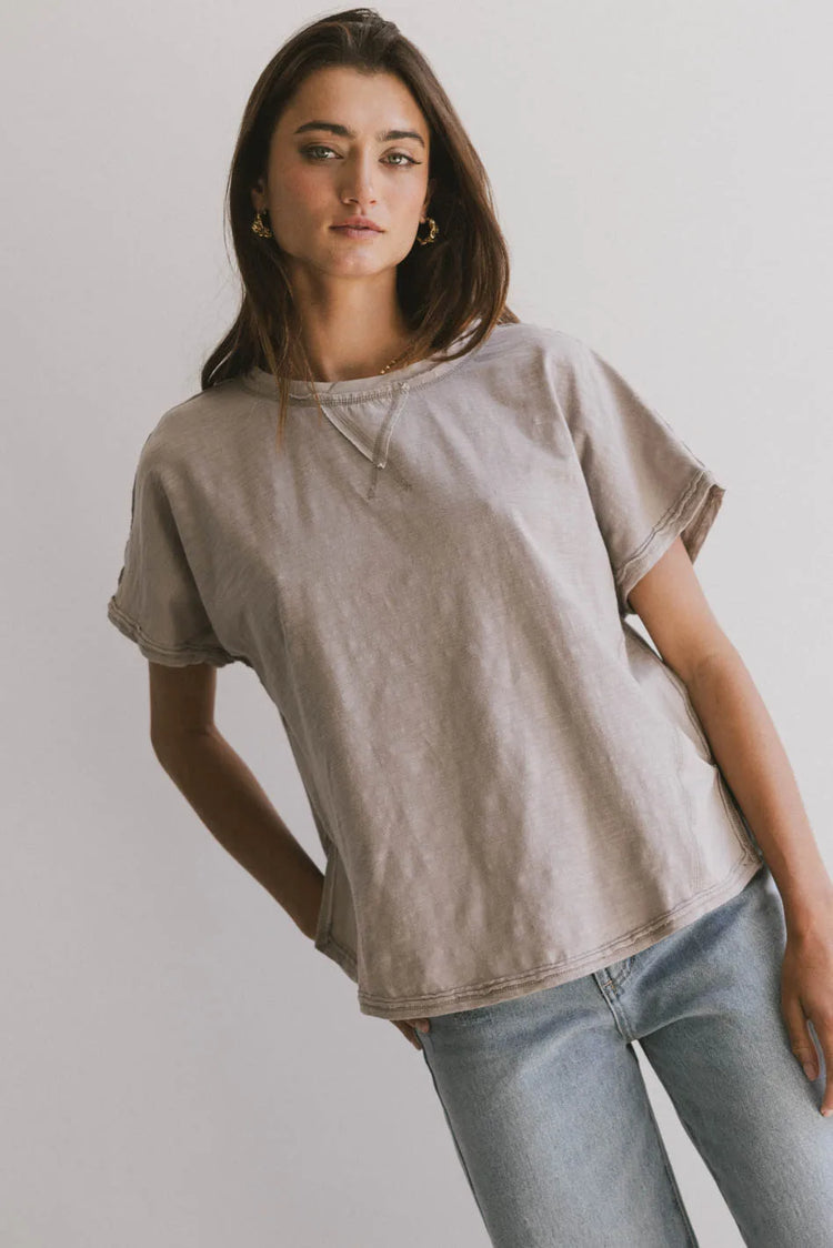Round neck top in taupe