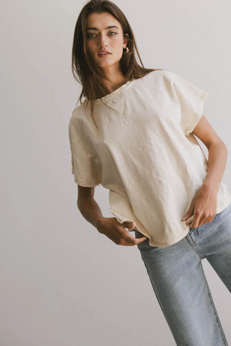 Round neck top in cream