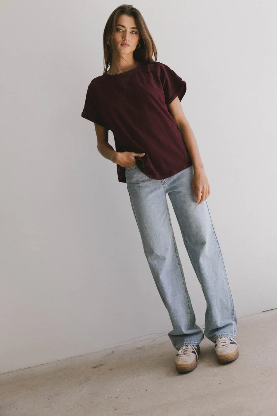 Knit top in burgundy