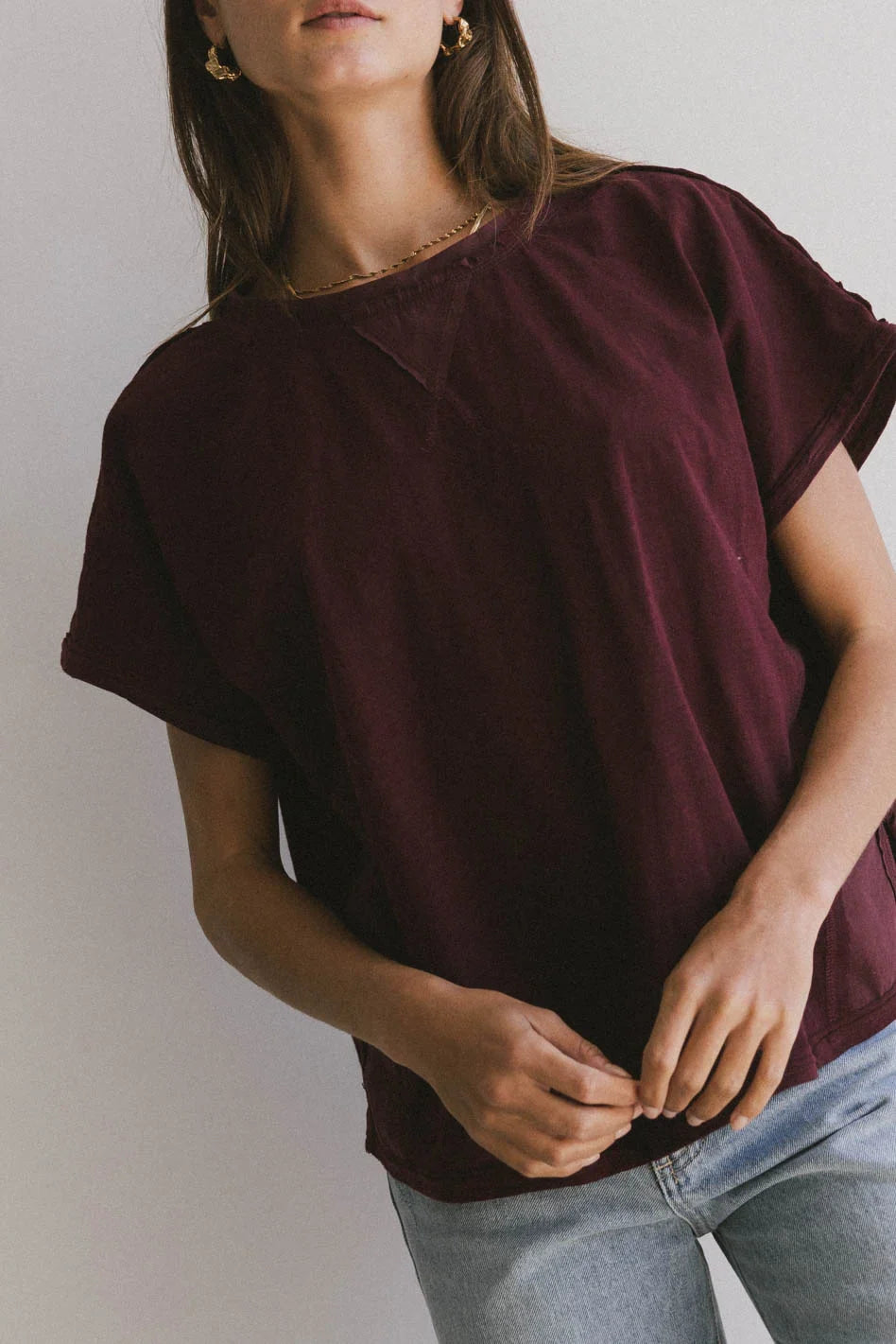 Short sleeves top in burgundy