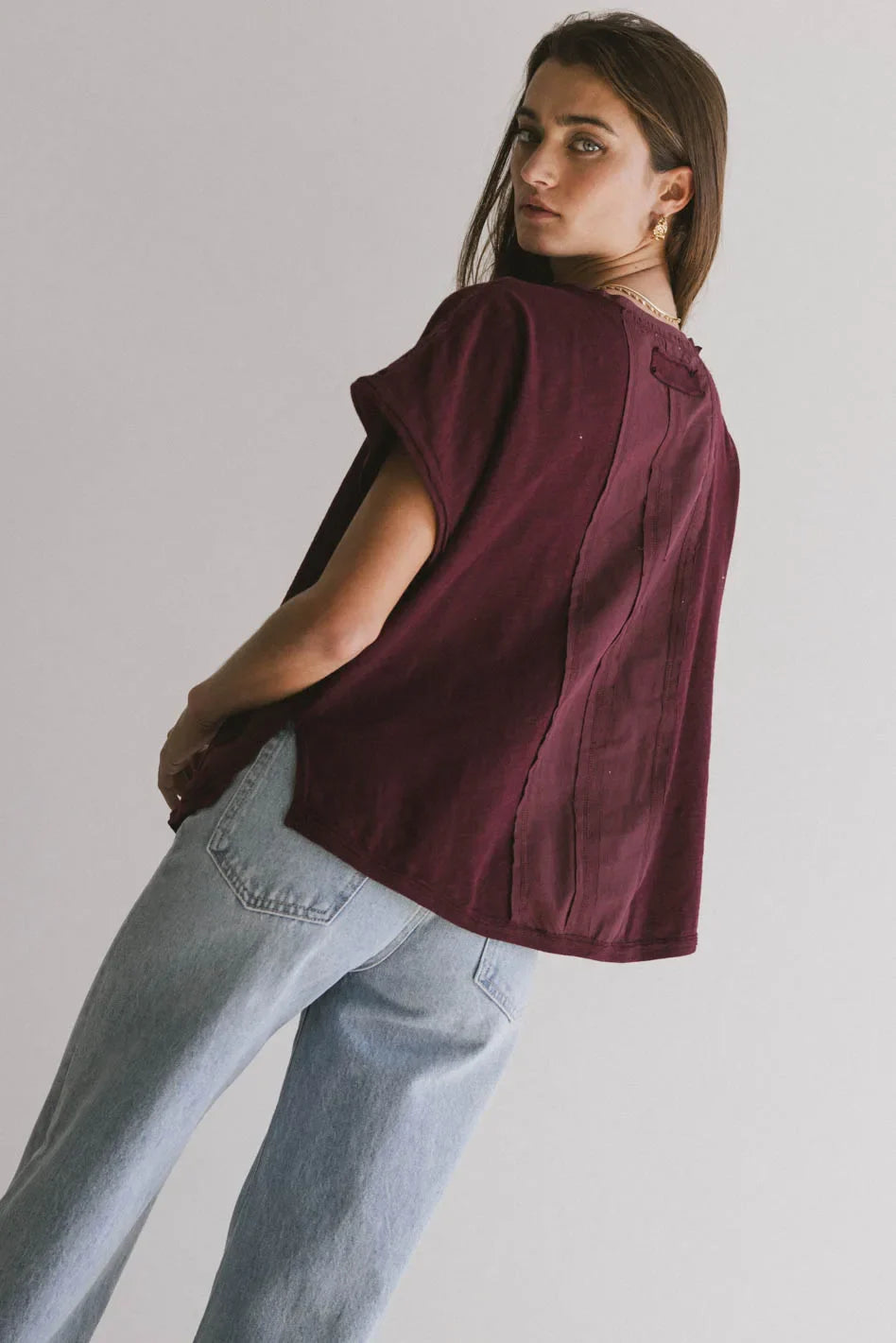 Plain color top in wine