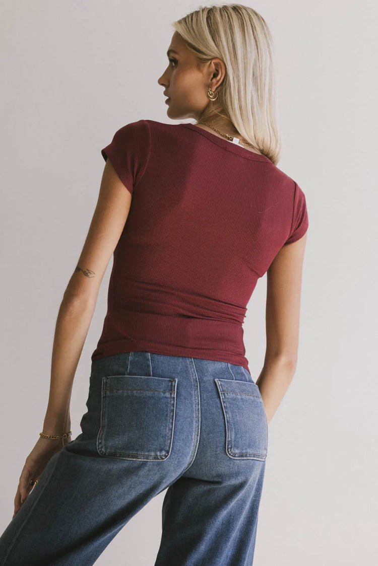 Plain color top in burgundy