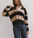 camel and black striped sweater