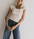 Knit basic top in ecru