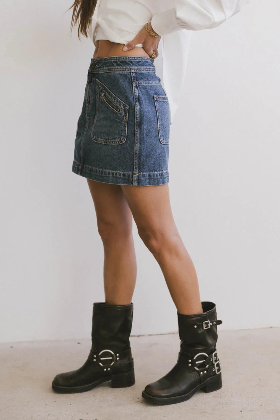 Medium wash denim skirt