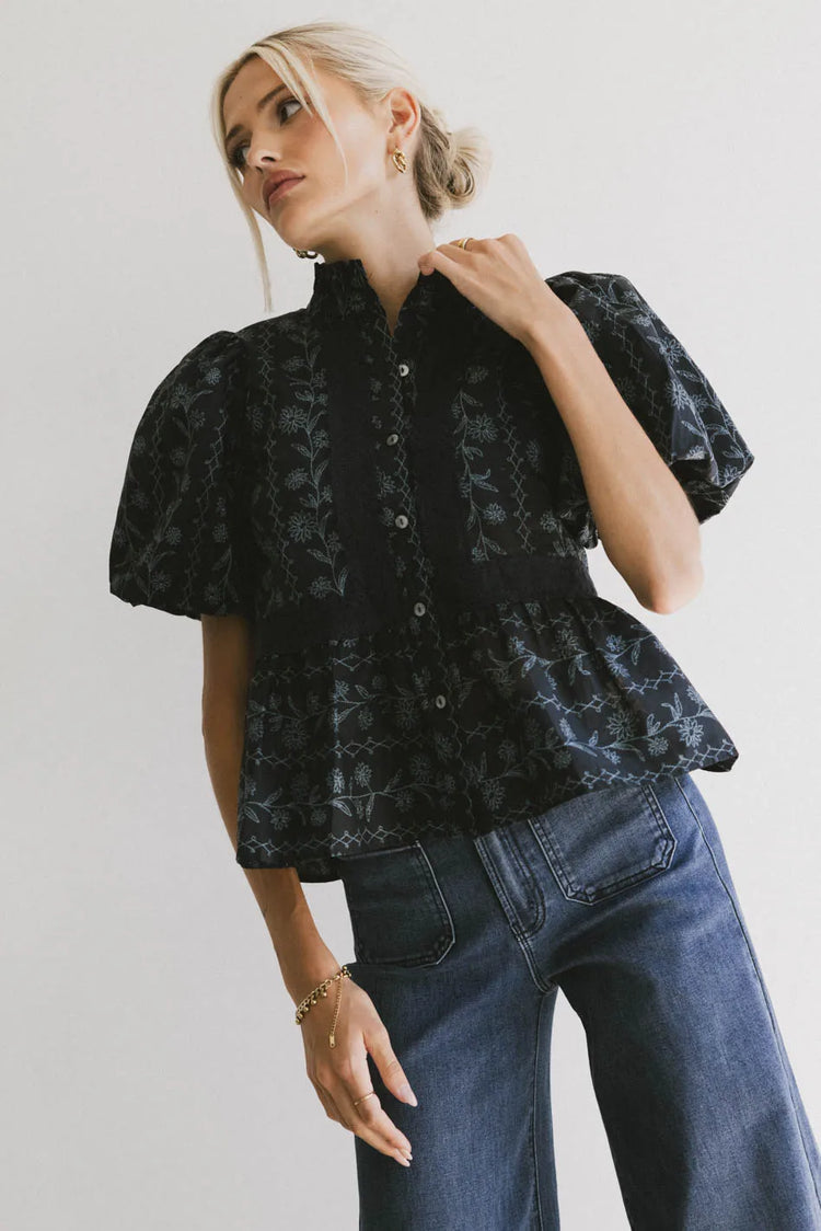 Peplum top in navy