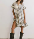 Plaid mini dress in cream