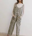 Denim overall in leopard print