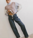 Adjustable strap pants in dark wash