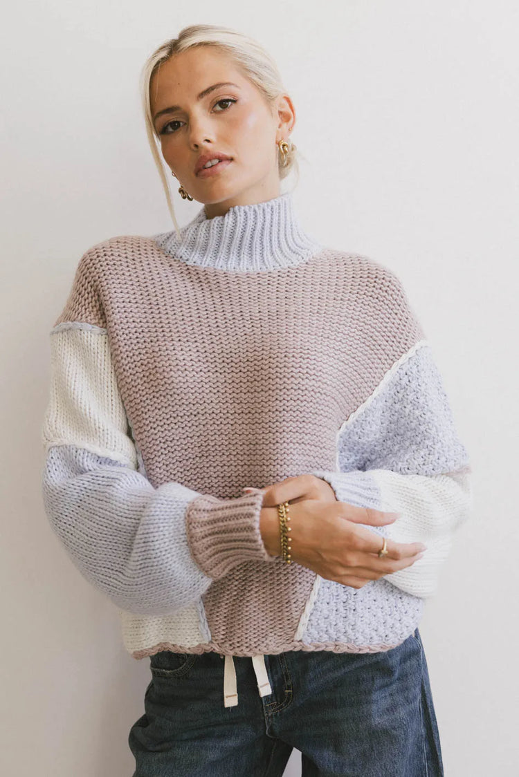 Ribbed hem sleeves sweater in multi color