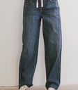 High rise denim pants in dark wash