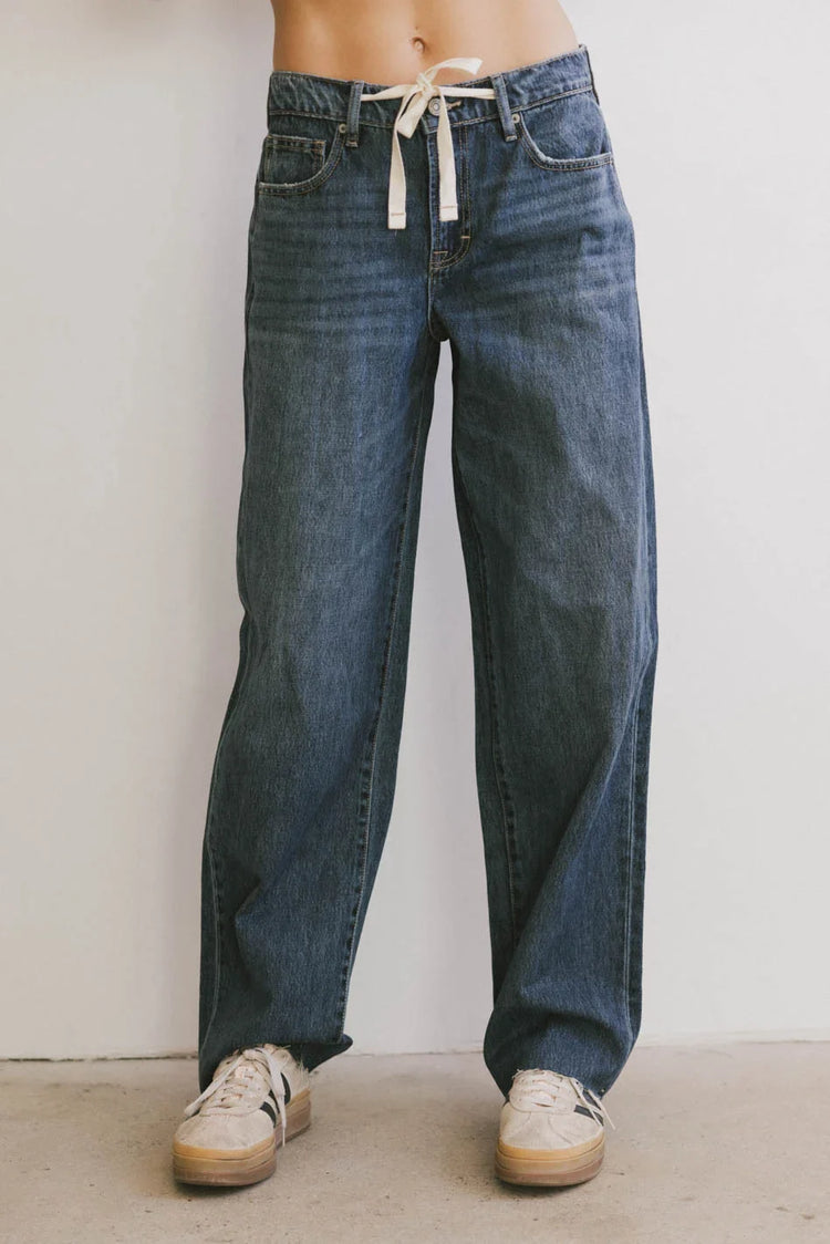 High rise denim pants in dark wash