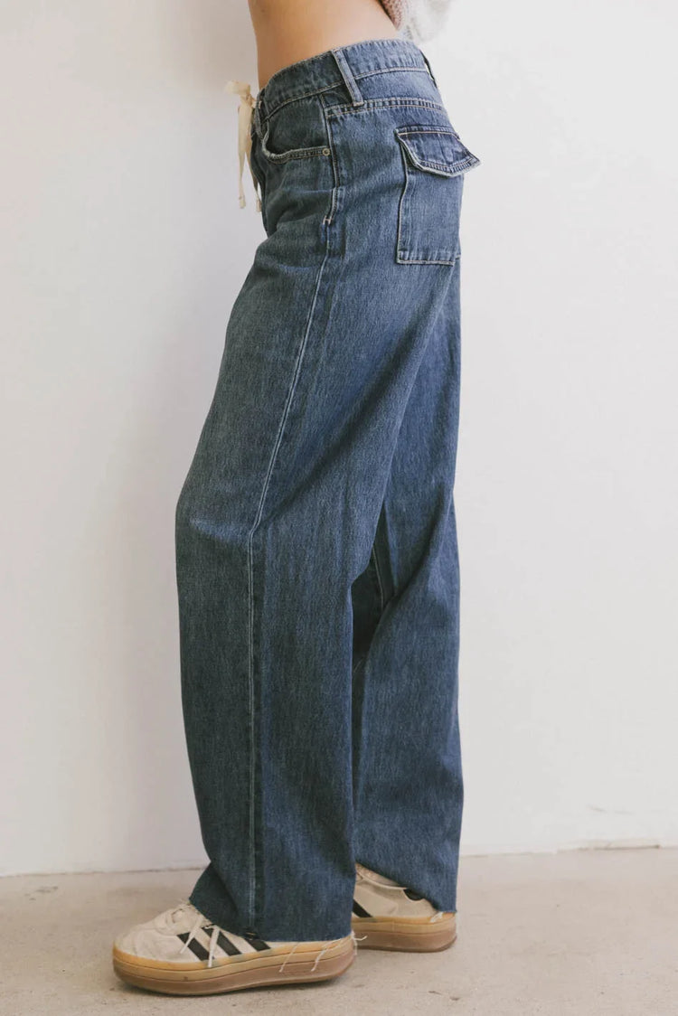Straight leg denim pants in dark wash