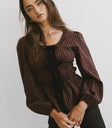 Gingham top in burgundy