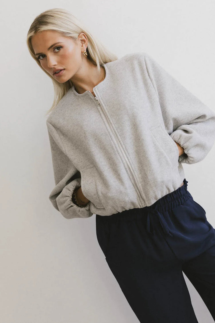 Two hand pockets bomber jacket in grey