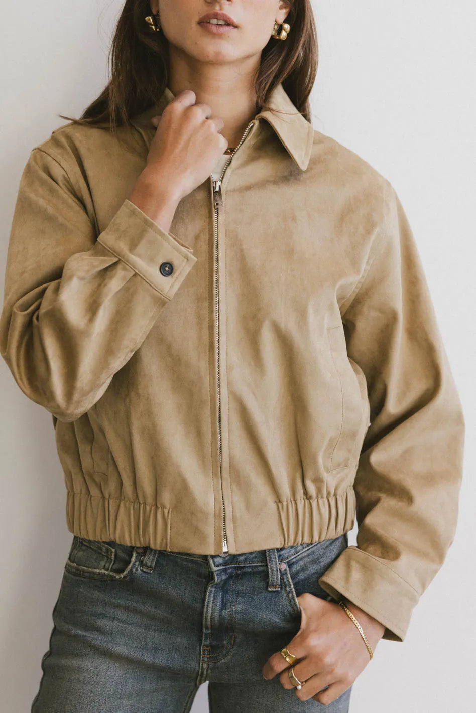 Long sleeves bomber jacket in brown