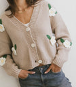 button front floral embroidered cardigan