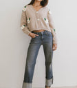 taupe cardigan with embroidered flowers