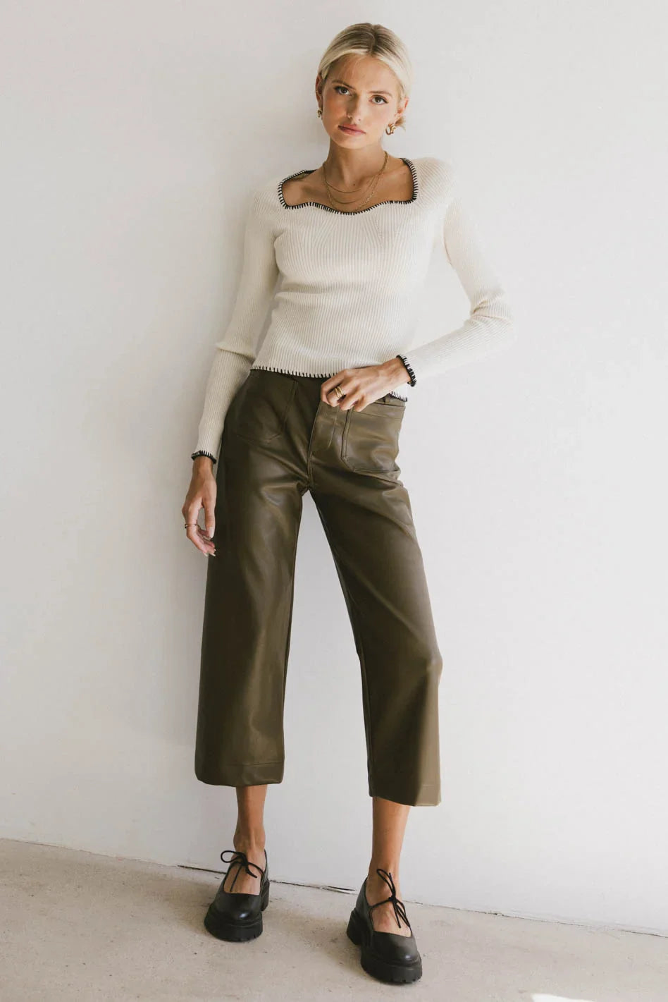 Wide leg faux leather pants