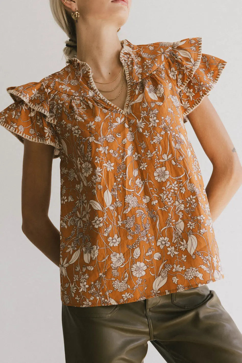 Floral top in mustard