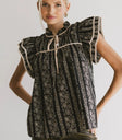 Riffle sleeves top in black