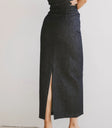 Slit opened denim skirt in dark wash