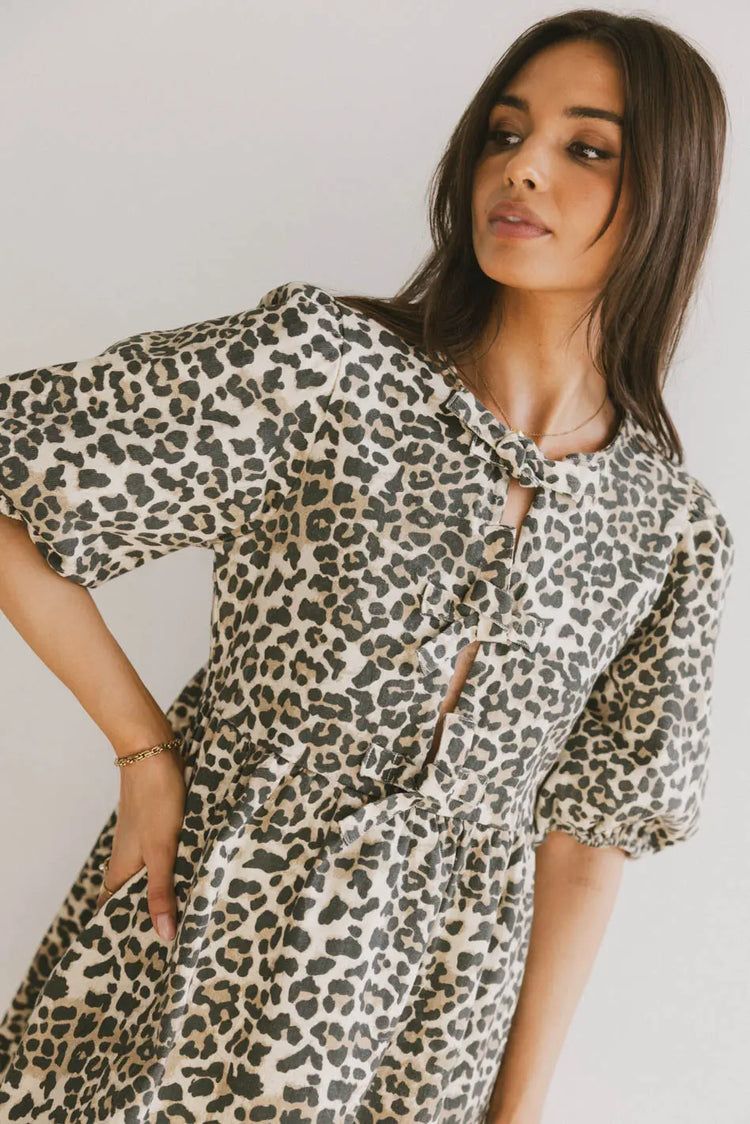 Three front bows dress in leopard print