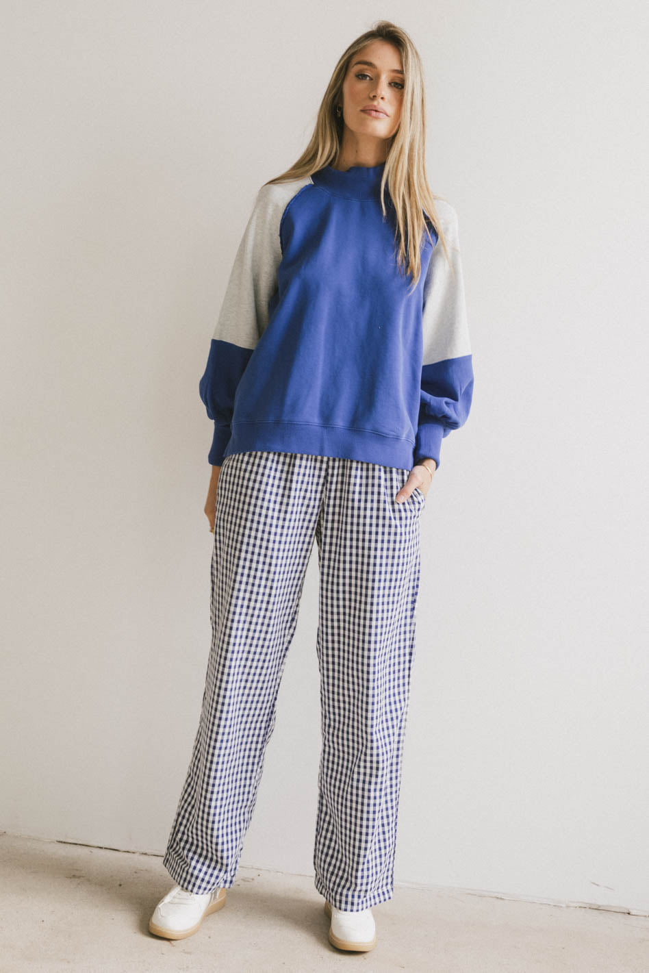 color block royal blue sweater