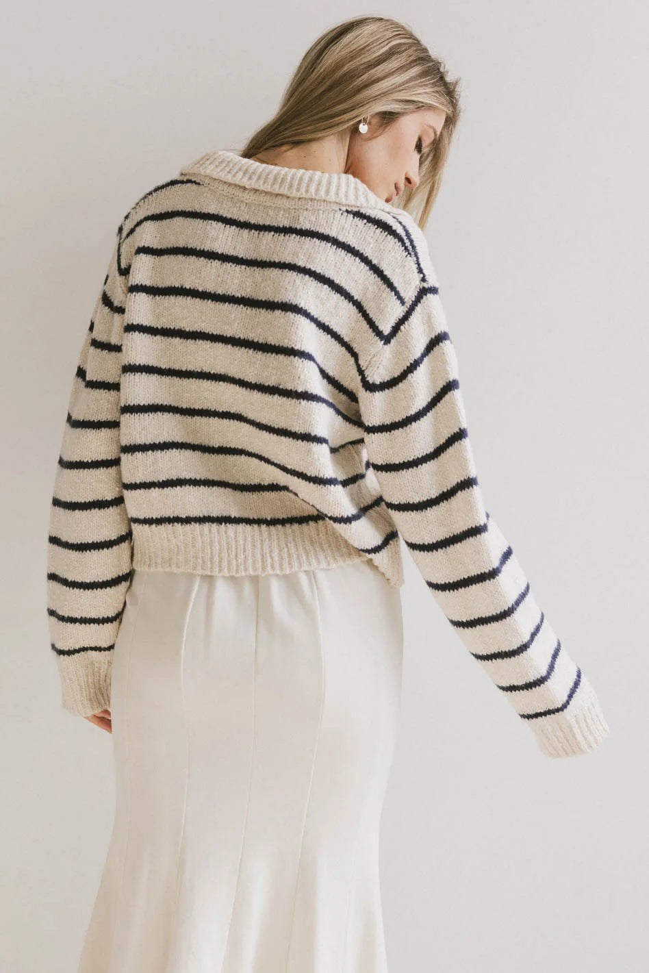 Long sleeves striped cardigan in cream