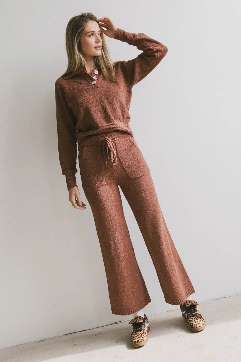 Two hand pockets pants in brick