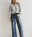 Denim top paired with a dark denim jeans