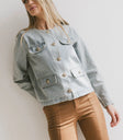 Round neck denim jacket