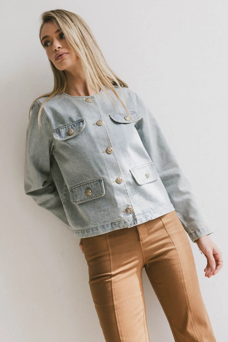 Round neck denim jacket