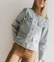 Round neck denim jacket