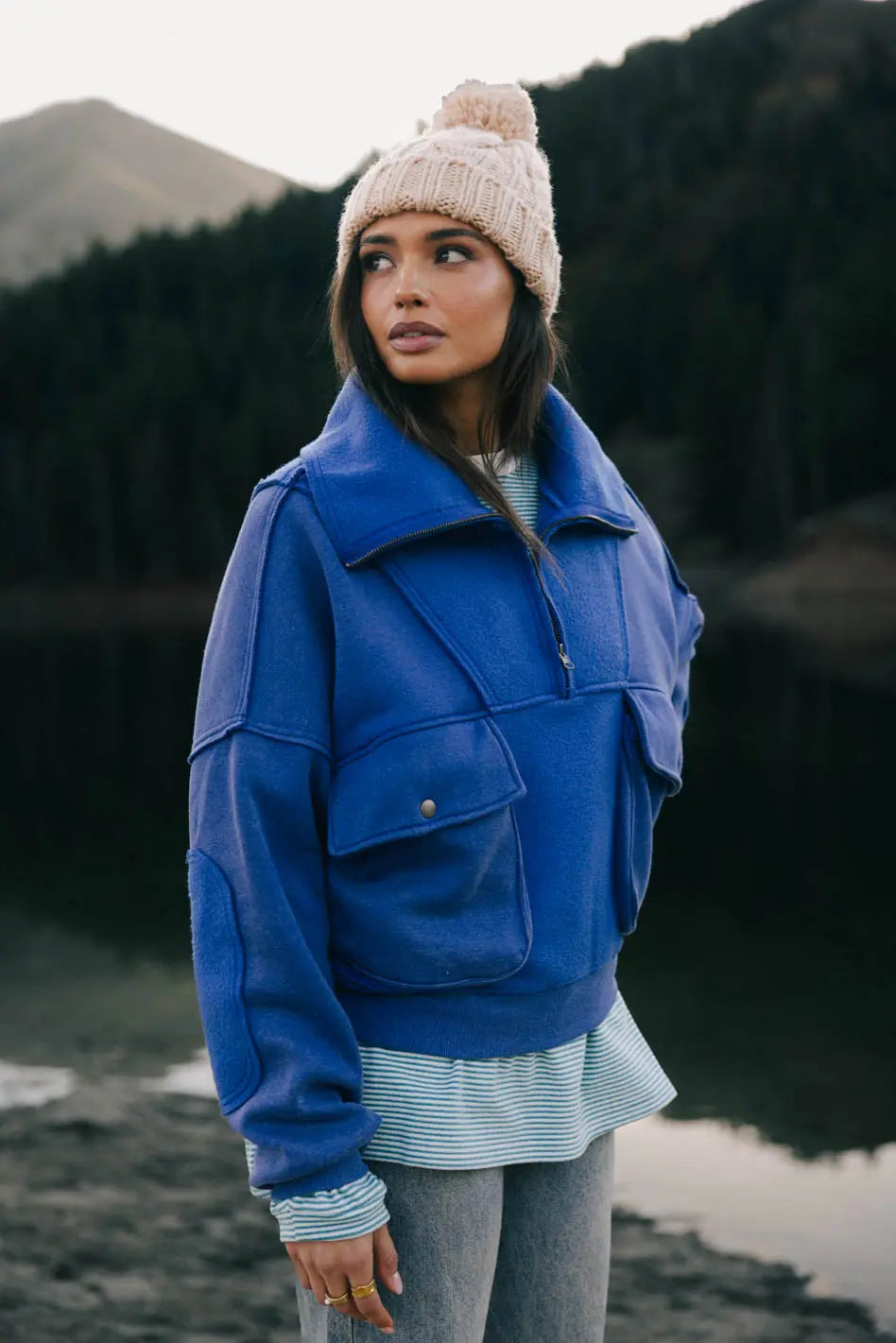 Mickey Half Zip Sweatshirt in Blue - FINAL SALE