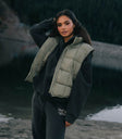cropped olive puffer vest