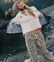 Knit sweater in natural with navy blue design