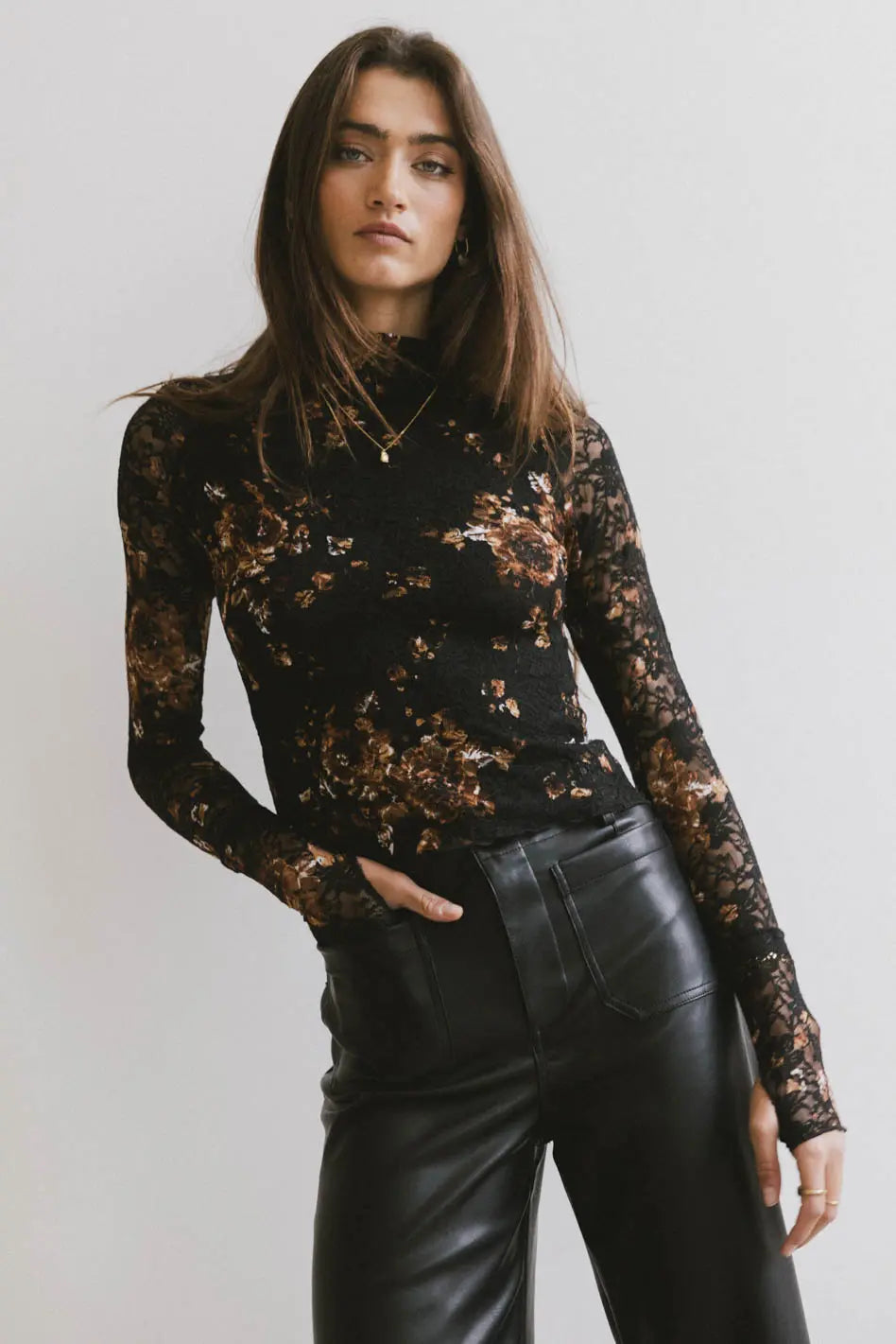 Mock neck top in black