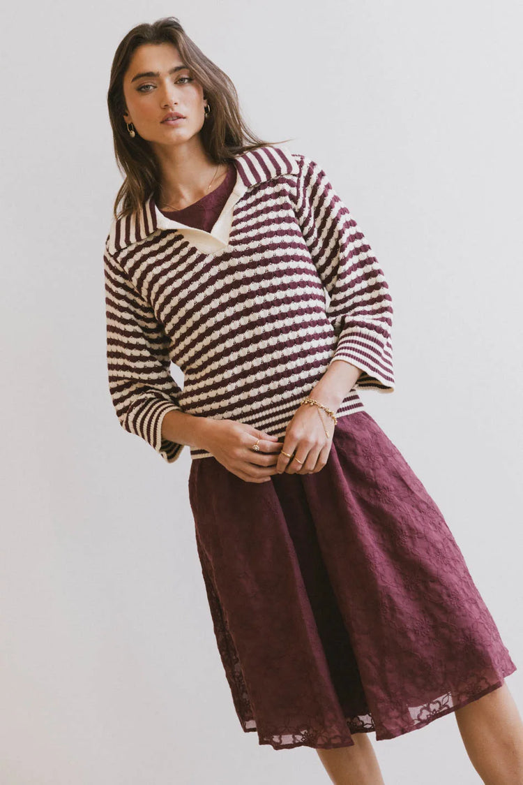 Striped top in burgundy
