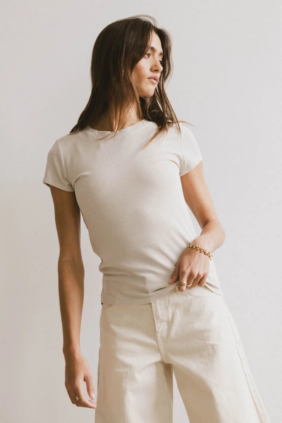 Round neck top in ecrue