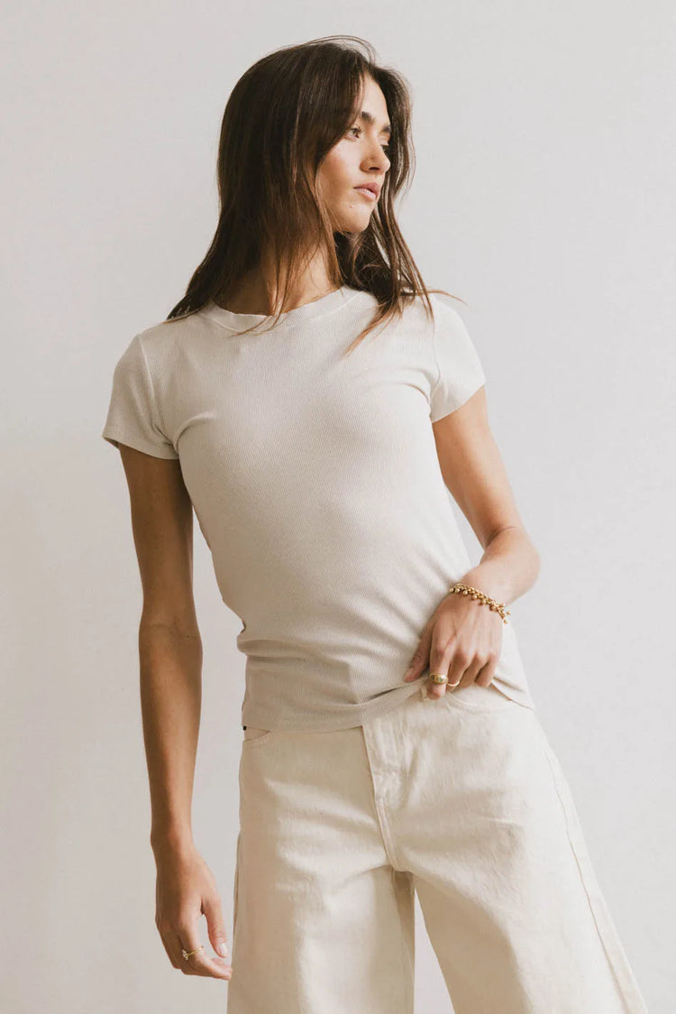 Round neck top in ecrue