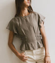 Elastic waist top in olive