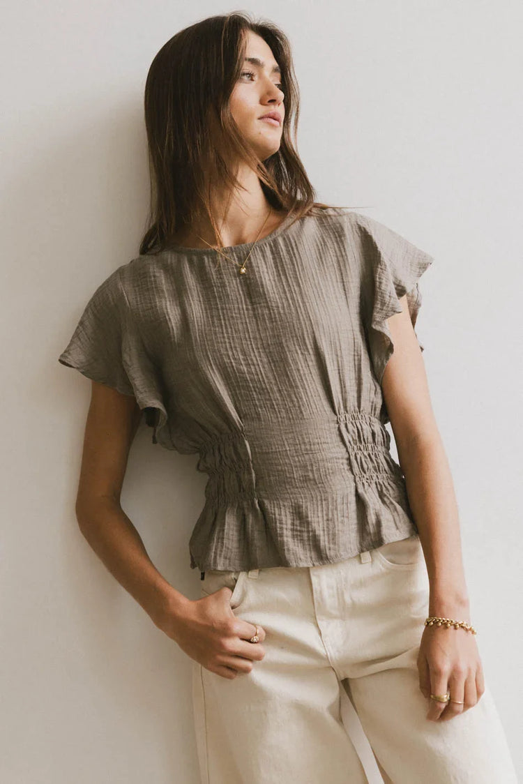 Elastic waist top in olive