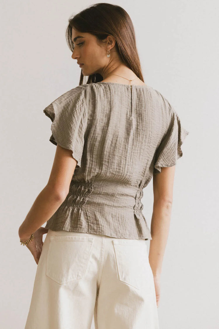 Ruffled sleeves top in olive