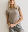Round neck ribbed top in taupe