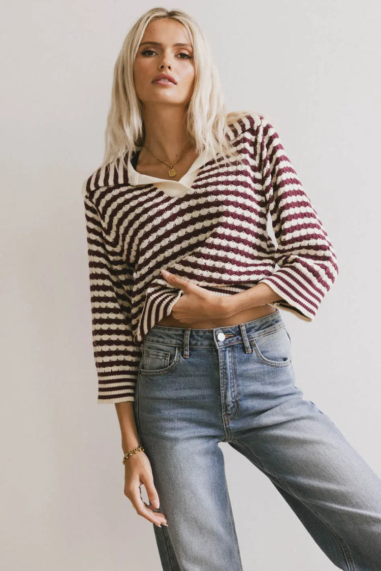 Knit top in burgundy