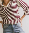 Knit striped top in burgundy