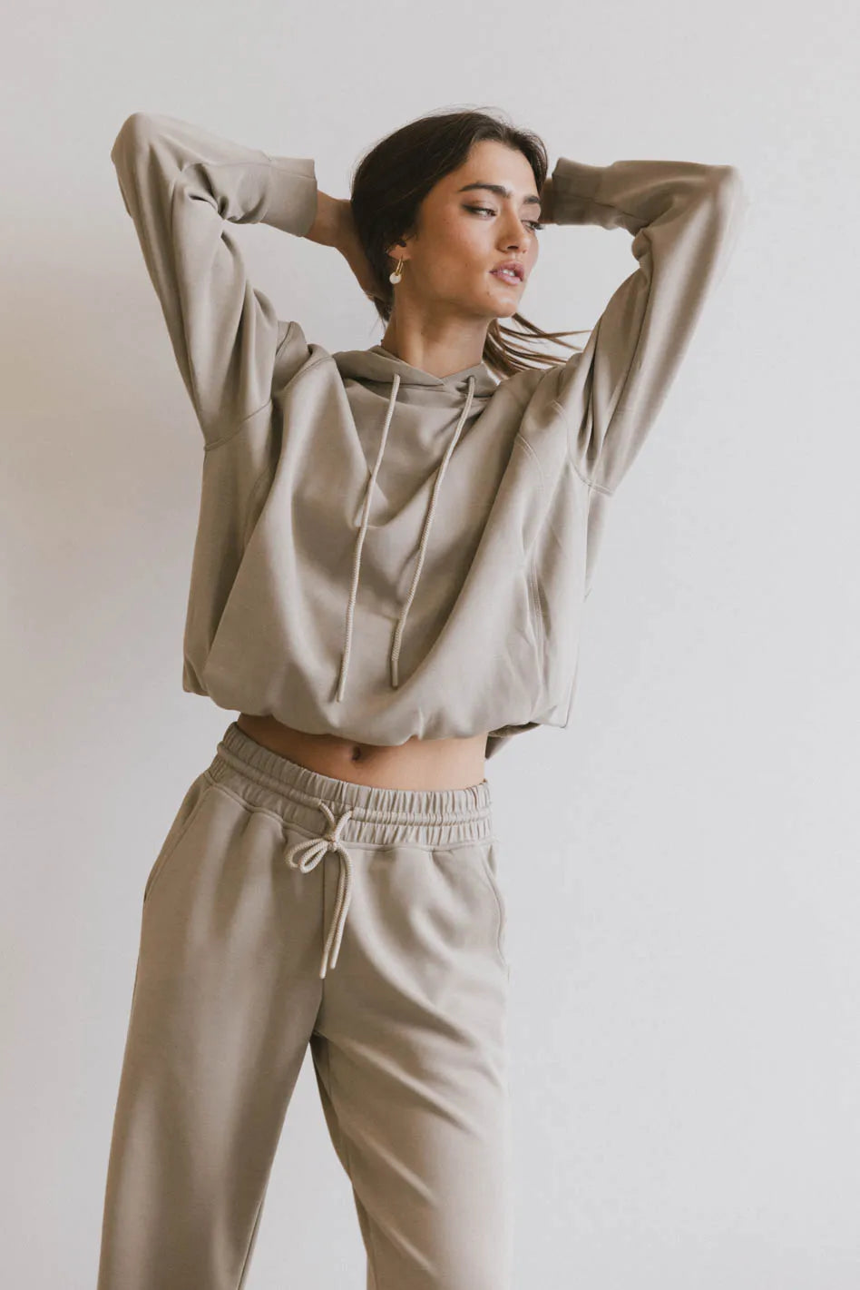 Knit hoodie in taupe